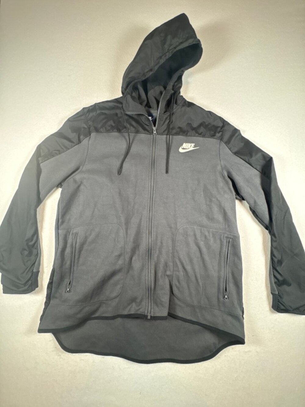 Nike Hoodie Mens XXL Black Gray Lined Hybrid Windrunner Long Sleeve Full Zip